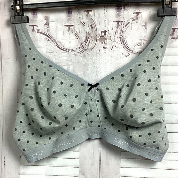 Cacique Bra Gray w/ Black Polka Dots No Wire 44DDD - Picture 1 of 7